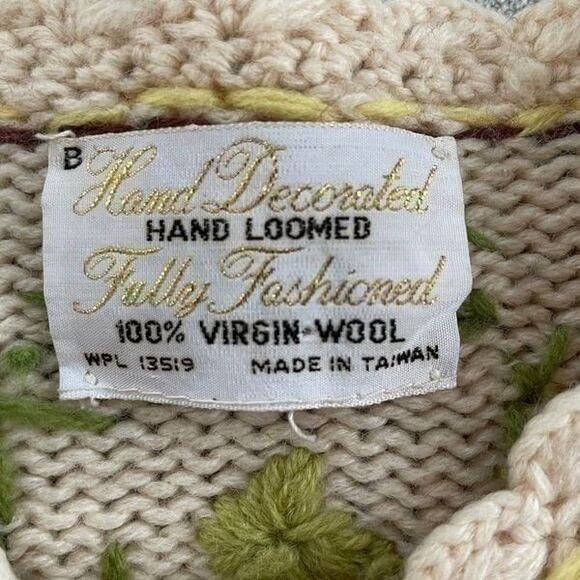 Vintage 50s Hand Fashioned Hand Loomed 100% Virgin Wool Button Cardigan M - Picture 11 of 11